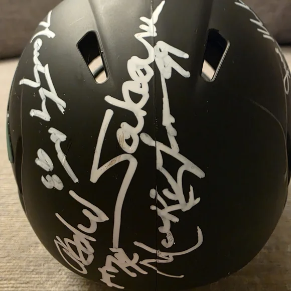📣HP📣"Sack Exchange" NY Jets Signed Mini Football Helmet - Picture 2 of 6